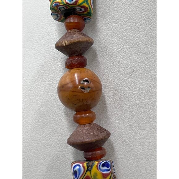 Sterling Silver Millefiori African Trade Bead Yellow Bakelite Amber Necklace - Picture 11 of 14